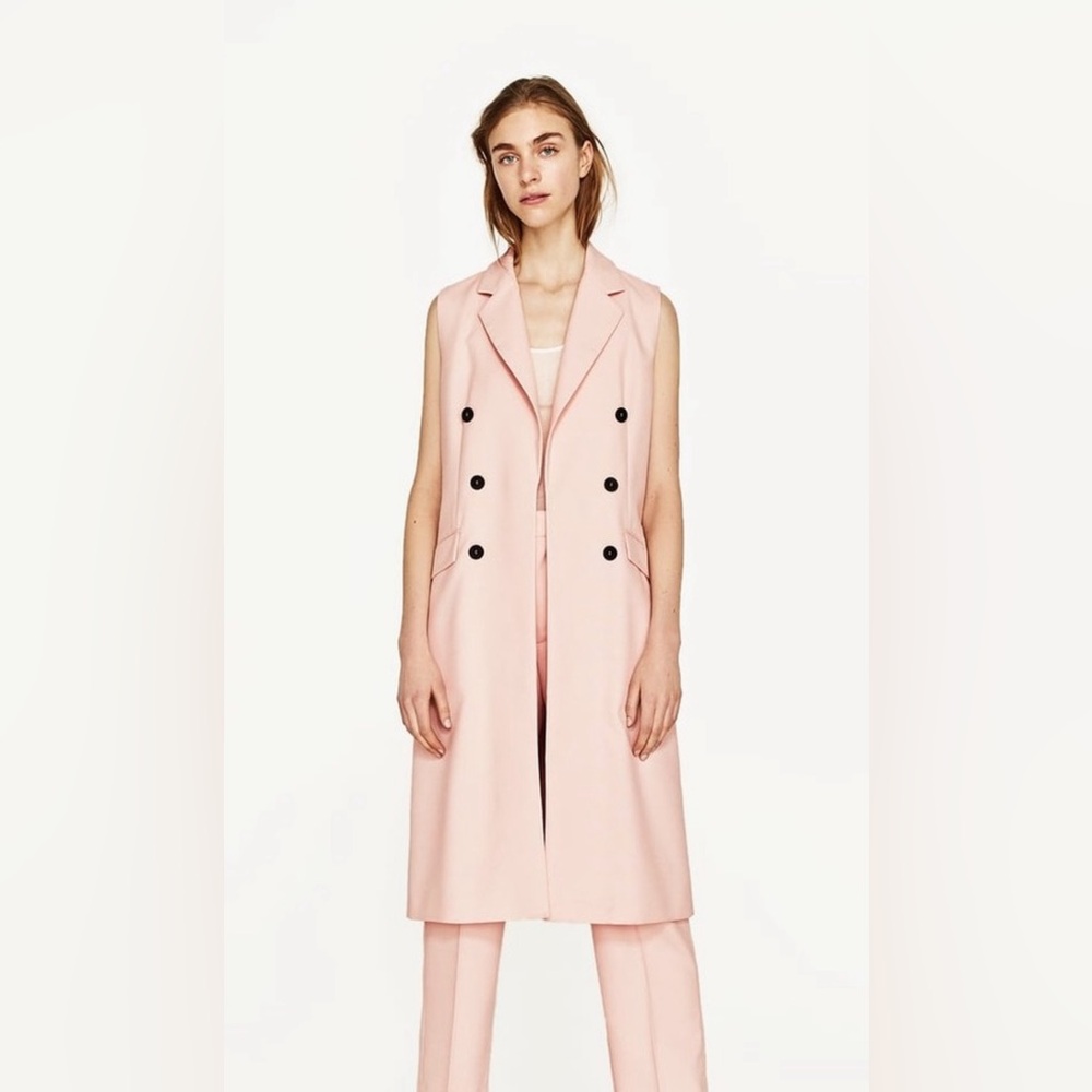Zara Long WaistCoat Vest Blazer Pastel Pink